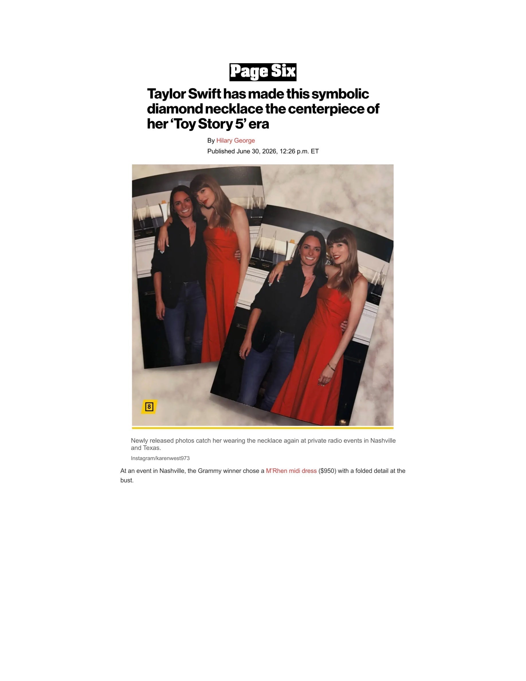 PageSix: Taylor Swift in M'RHEN Camila Dress
