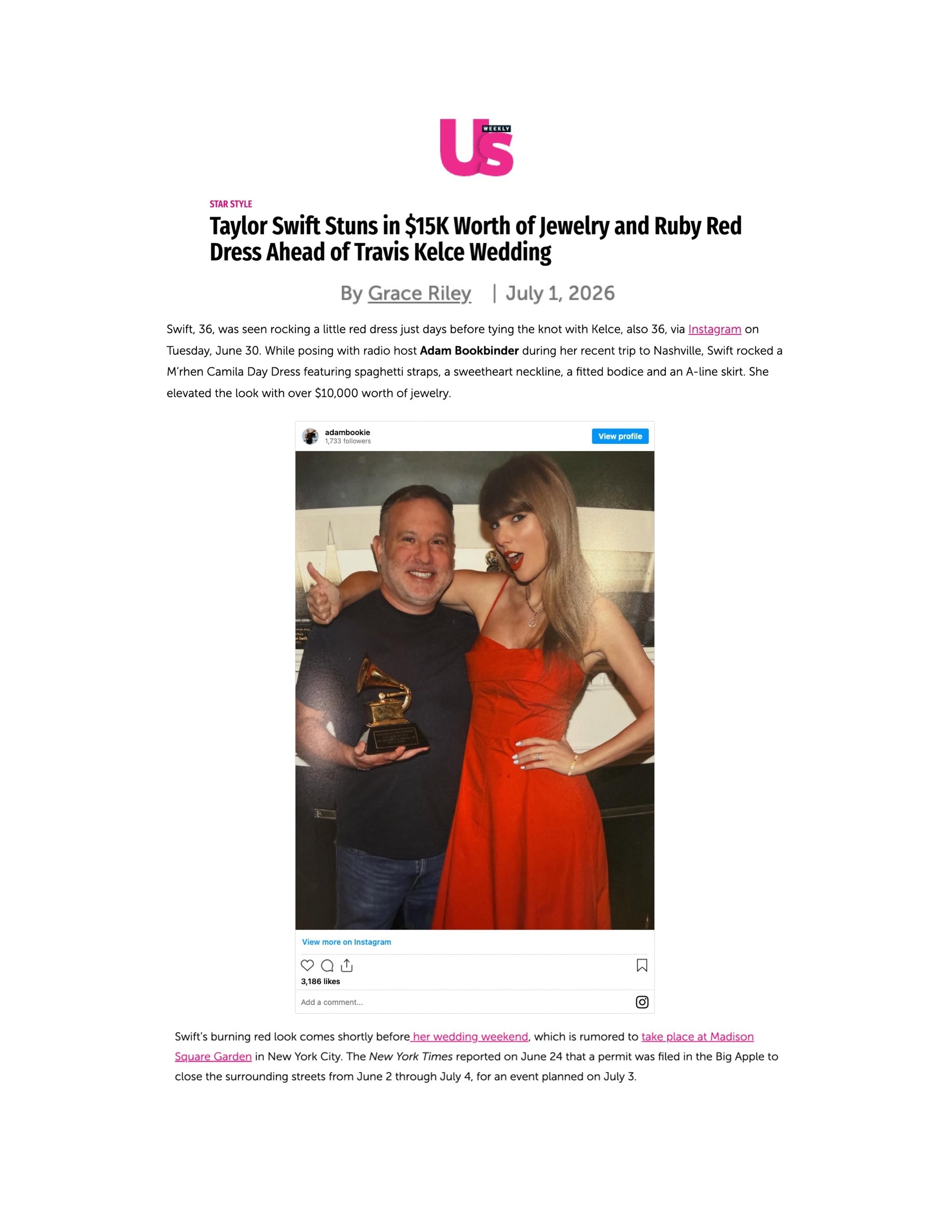 US Weekly: Taylor Swift in M'RHEN Camila Dress