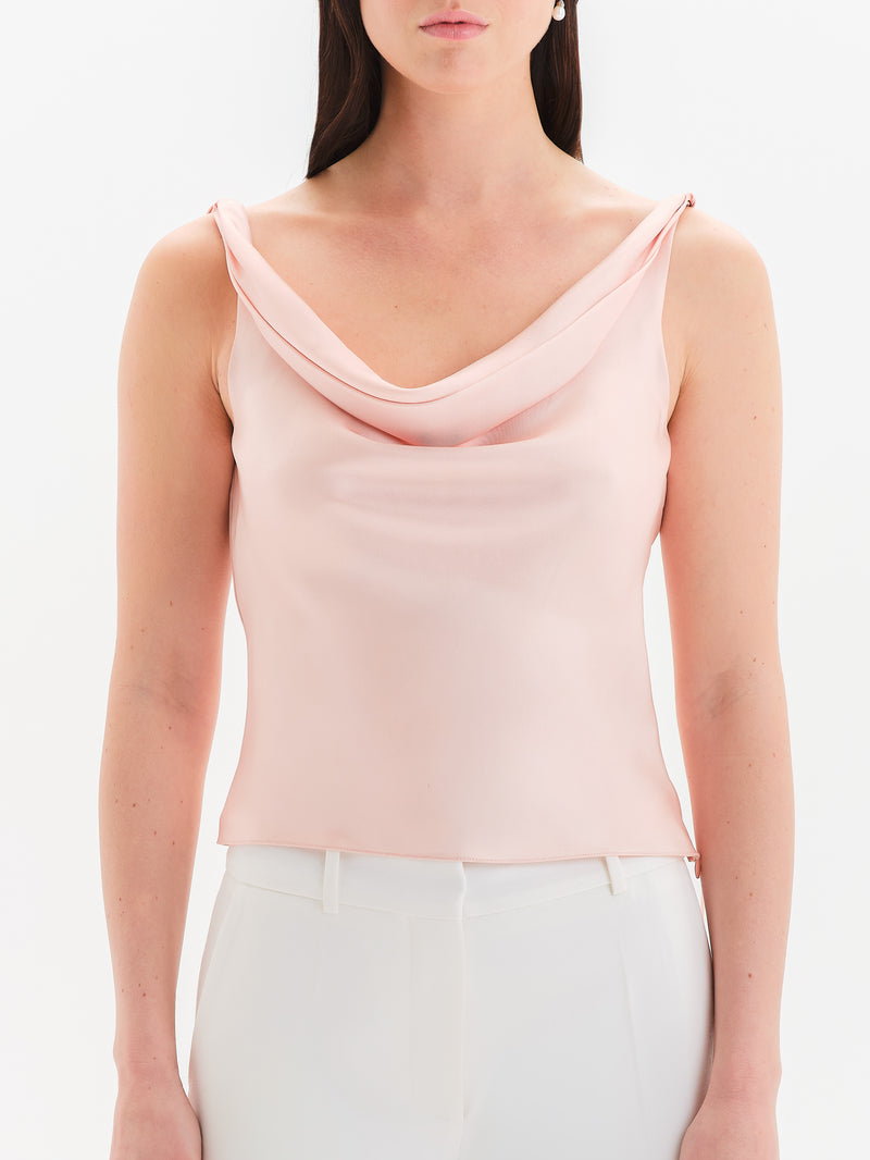 Serena Italian Silk Twill Cowl Neck Top