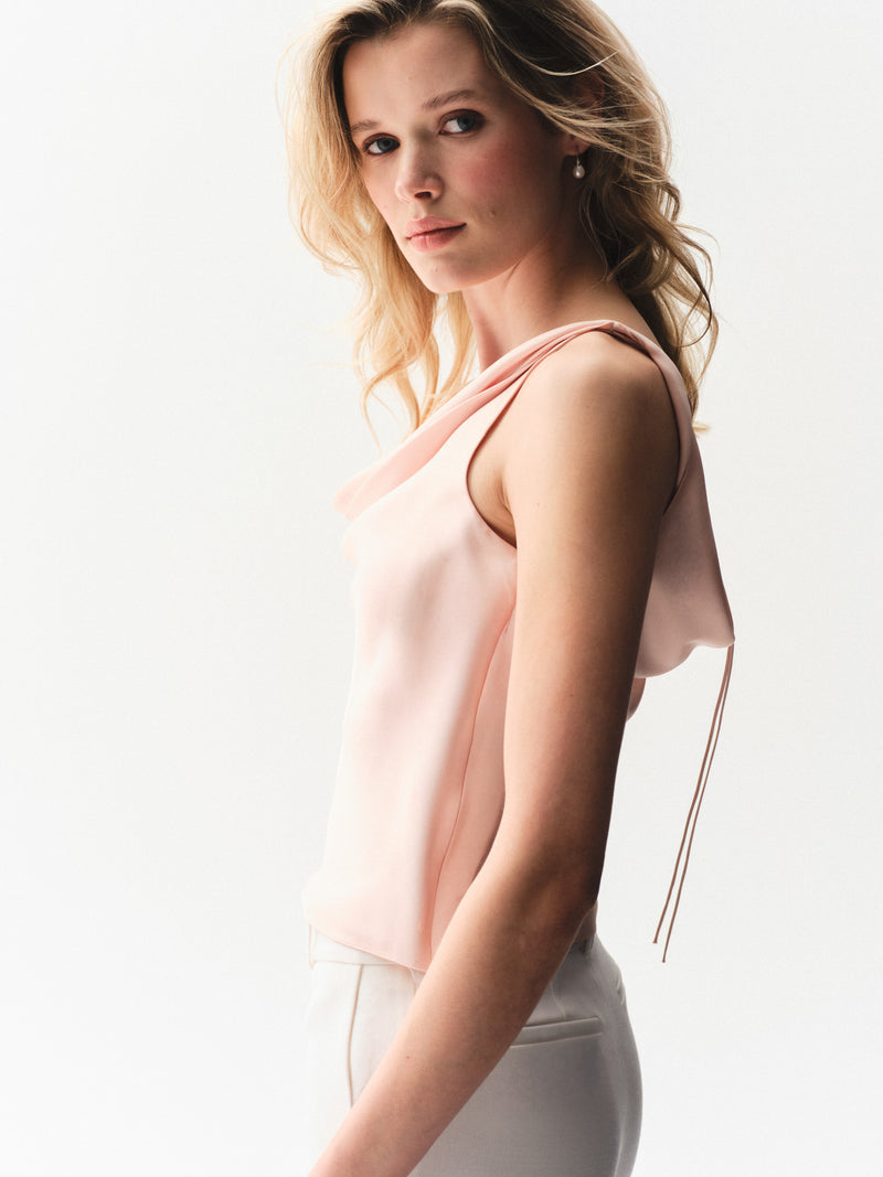 Serena Italian Silk Twill Cowl Neck Top